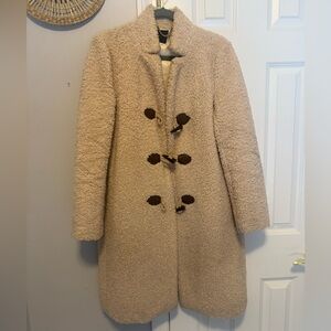 J. Crew Cream Teddy Jacket with Brown Toggles